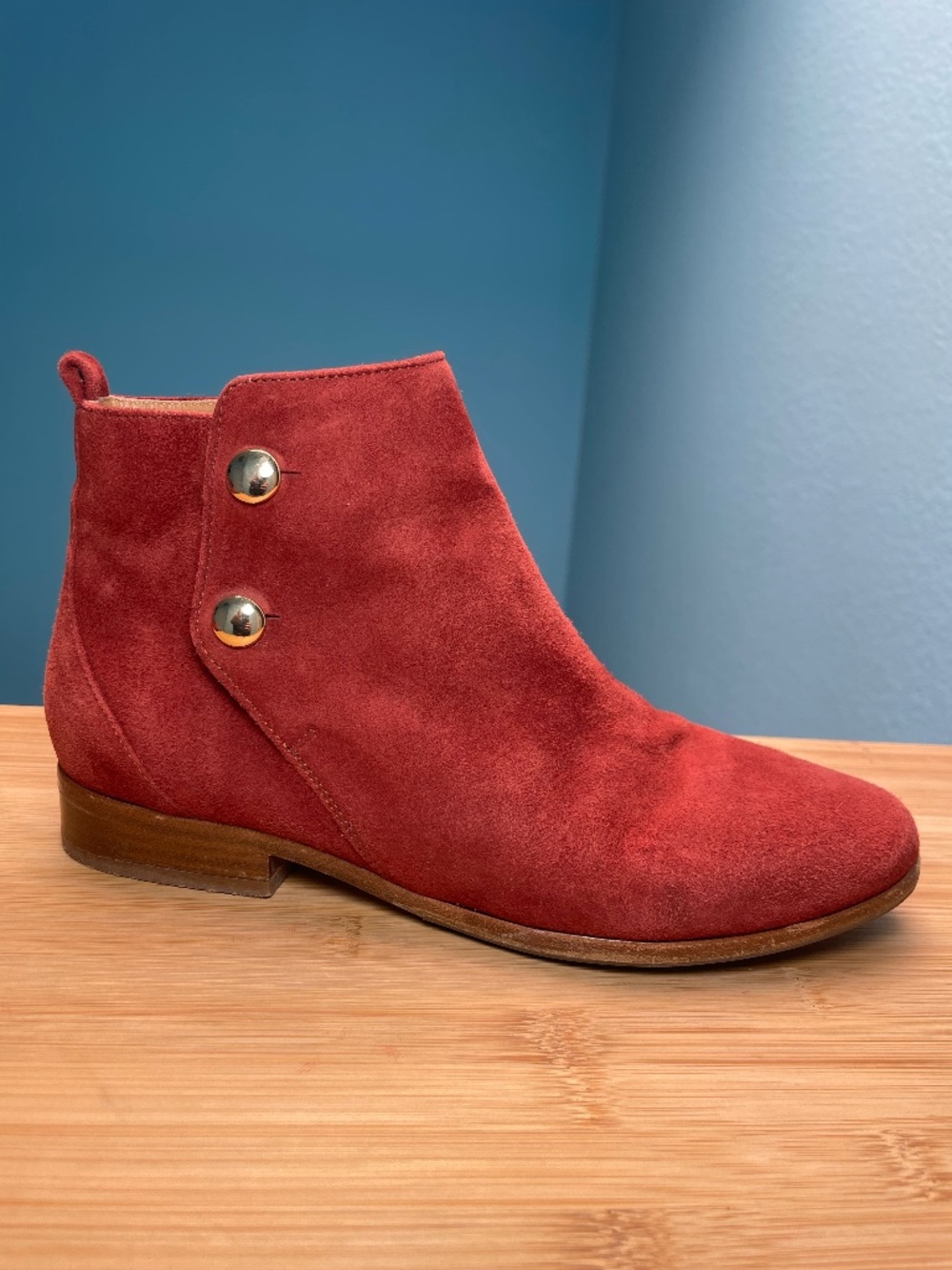 Sézane Rust Suede Ankle Boots Booties Womens US 6 EU 37 Block Heel Double Button